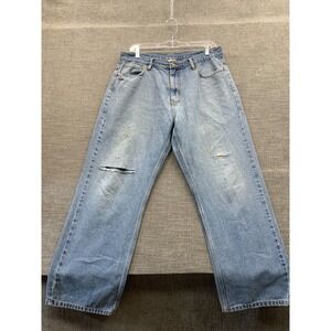 Open Trails Jeans Mens 34x30 Blue Denim Hipster Mid Rise Straight Leg Distressed